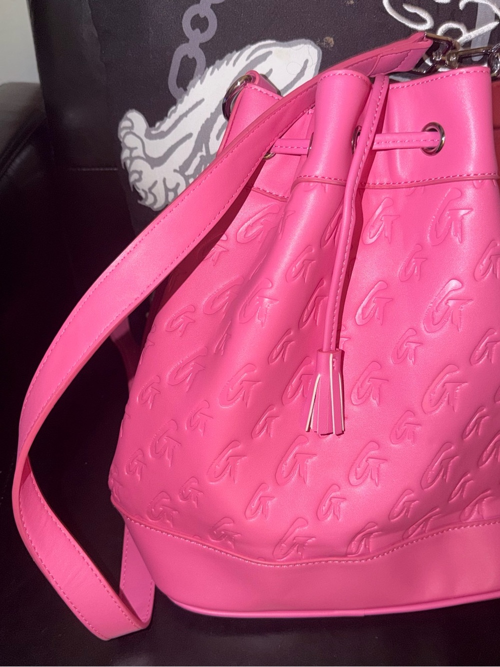 Pink Embossed GLAMAHOLIC Drawstring Bucket Bag - Picture 2 of 5